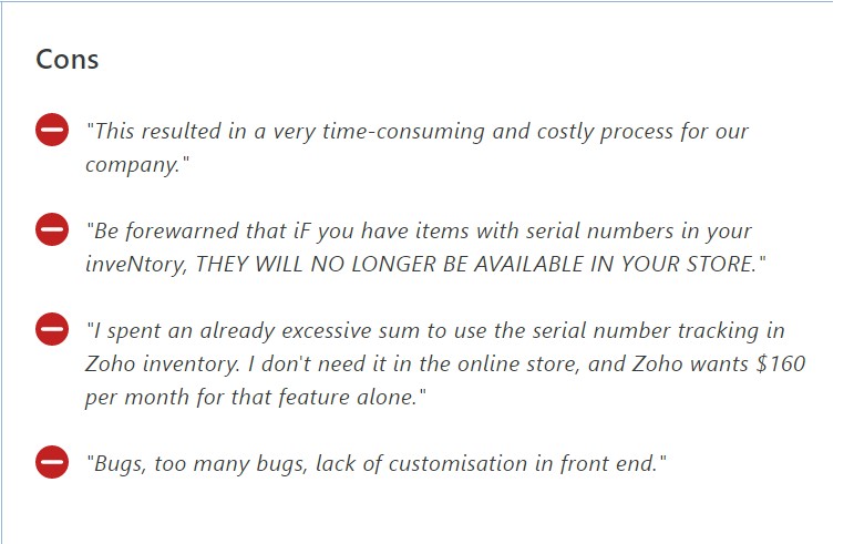 Cons of Zoho Commerce